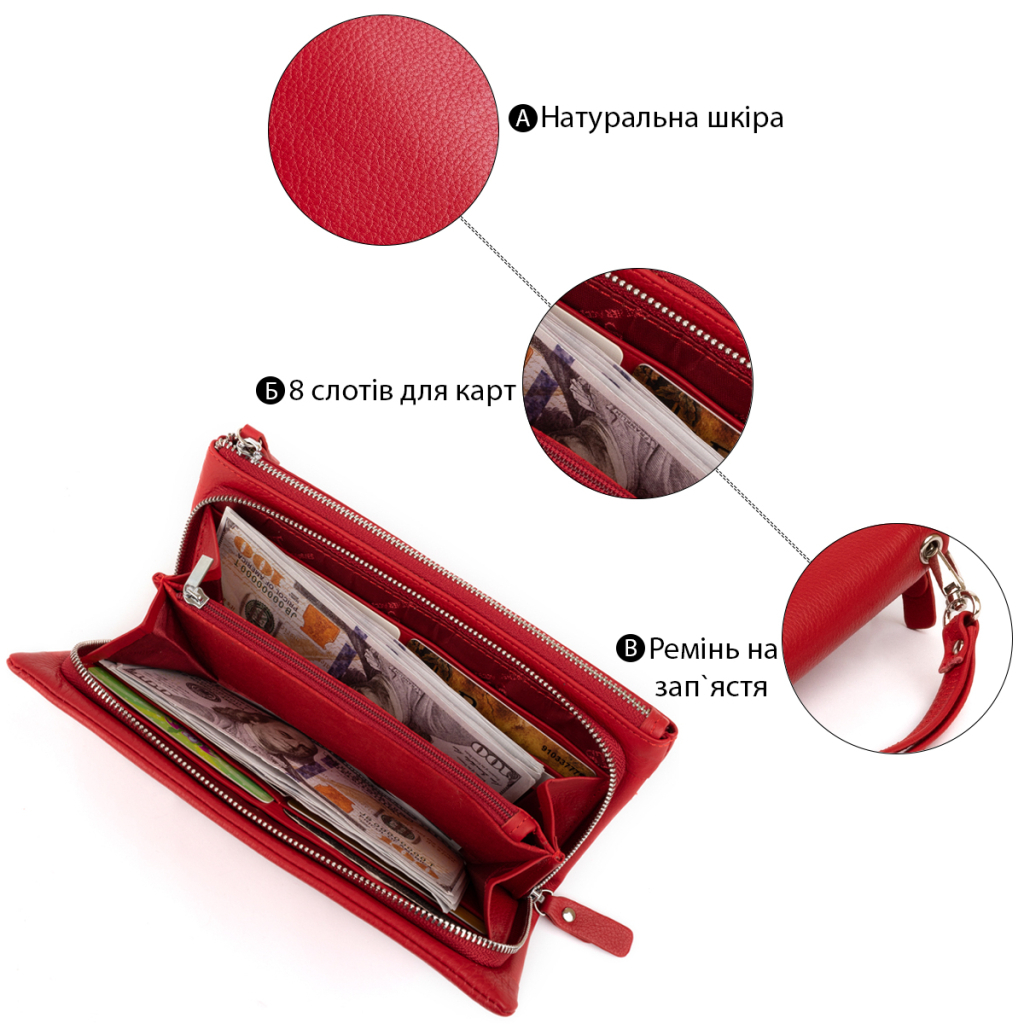 Гаманець ST Leather Зі шкіри з кишенею для мобільного Червоний (19315) - зображення 4