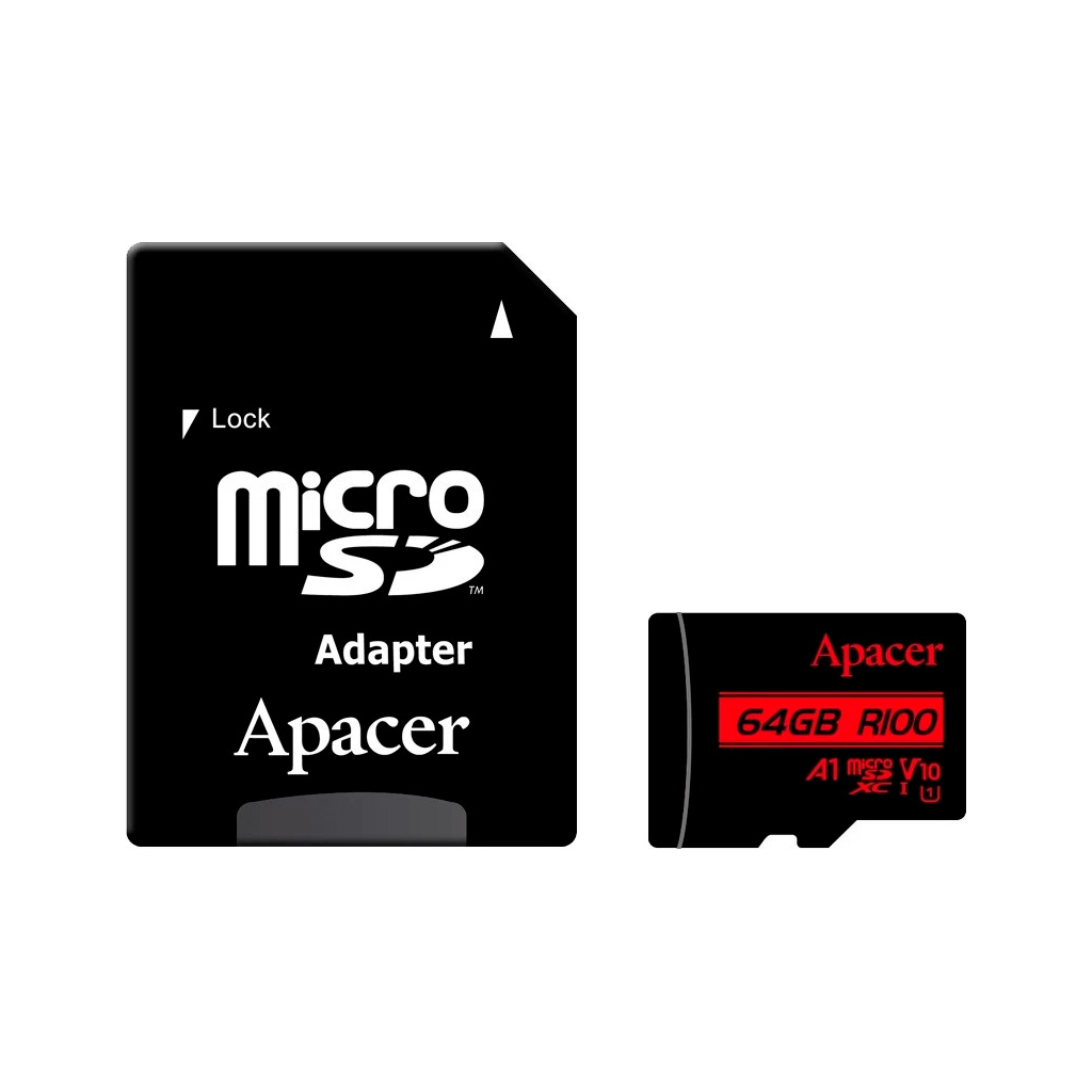 Карта пам'яті Apacer 64GB microSD class 10 UHS-I V10 A1 (AP64GMCSX10UB-R) - зображення 1