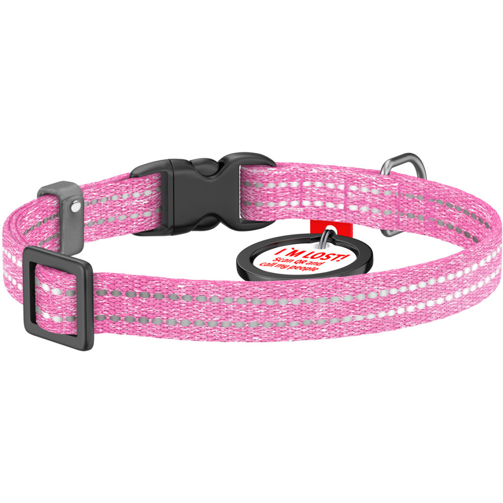 Нашийник для тварин WAUDOG Re-cotton з QR паспортом для котів та дрібних порід собак XS рожевий (16407) - зображення 2