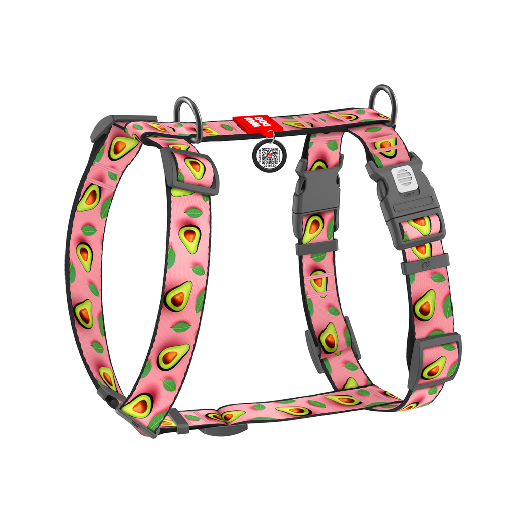 Шлея для собак WAUDOG Nylon анатомічна H-подібна з QR-паспортом "Авокадо на рожевому" пластиковий фастекс, XL (347-4051) - зображення 1