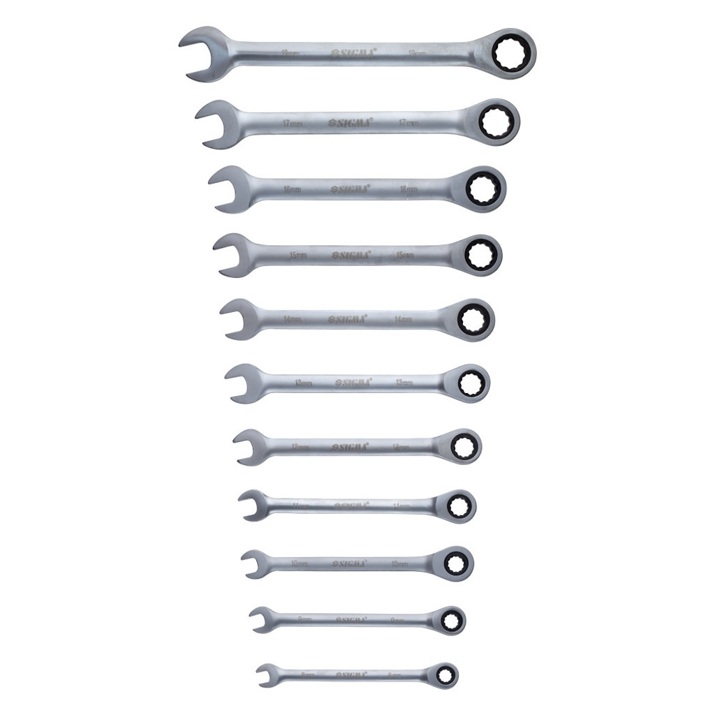 Ключ Sigma набір ріжково-накидних тріскачкові 11шт, 8-17, 19мм CrV (6010531) - зображення 2