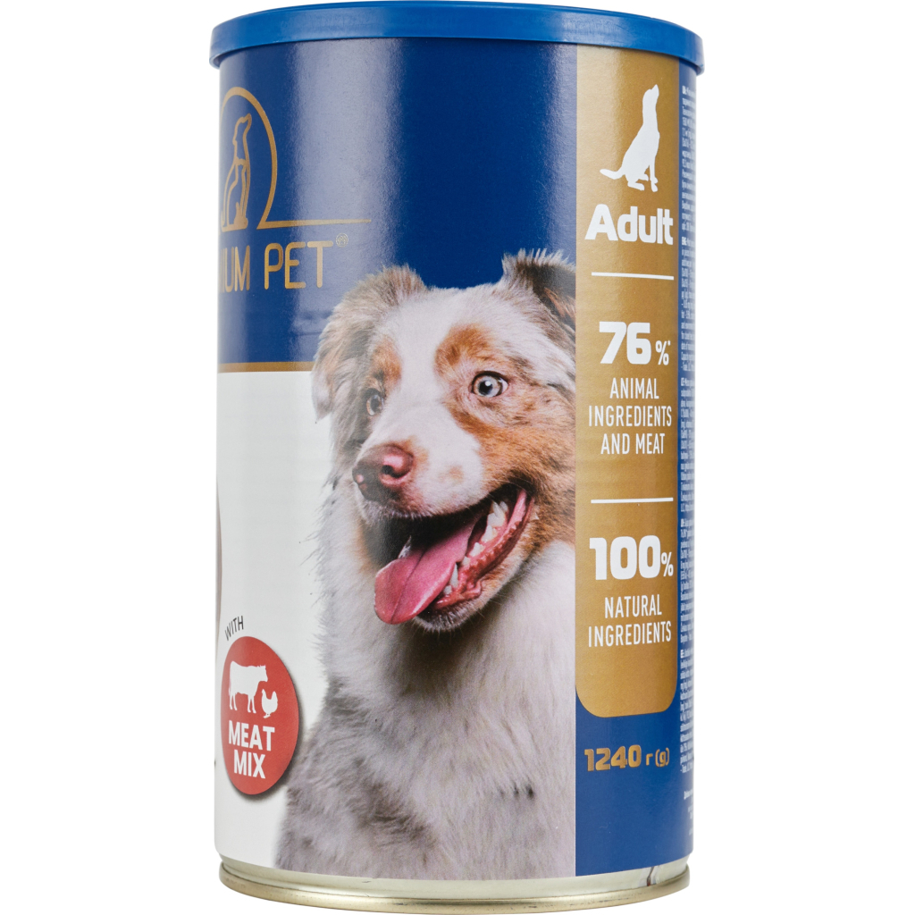 Консерви для собак PREMIUM PET М'ясне асорті шматочки в соусі 1.240 г (4820255192284) - зображення 1