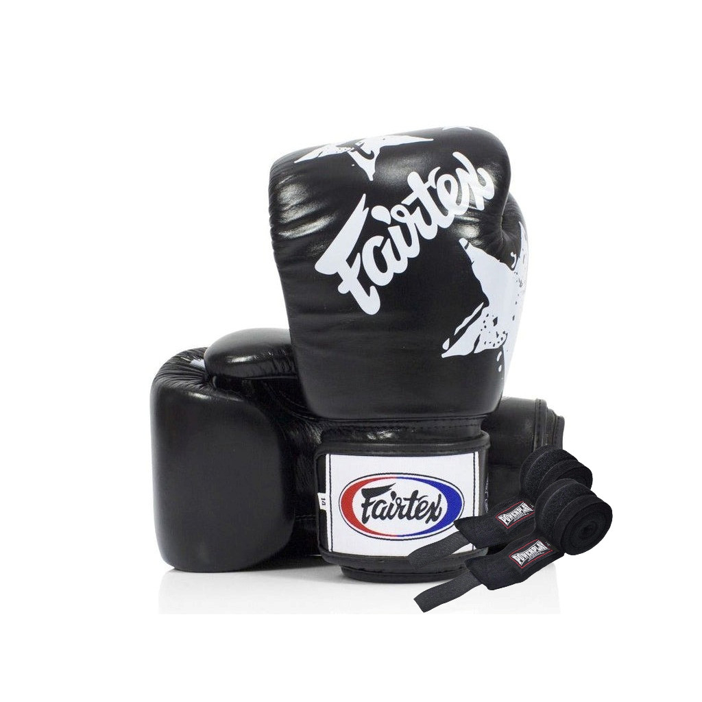 Боксерські рукавички Fairtex BGV1 Nation Print Black 14 унцій (бинти в комплекті) (BGV1_Print_14oz_Black) - зображення 1