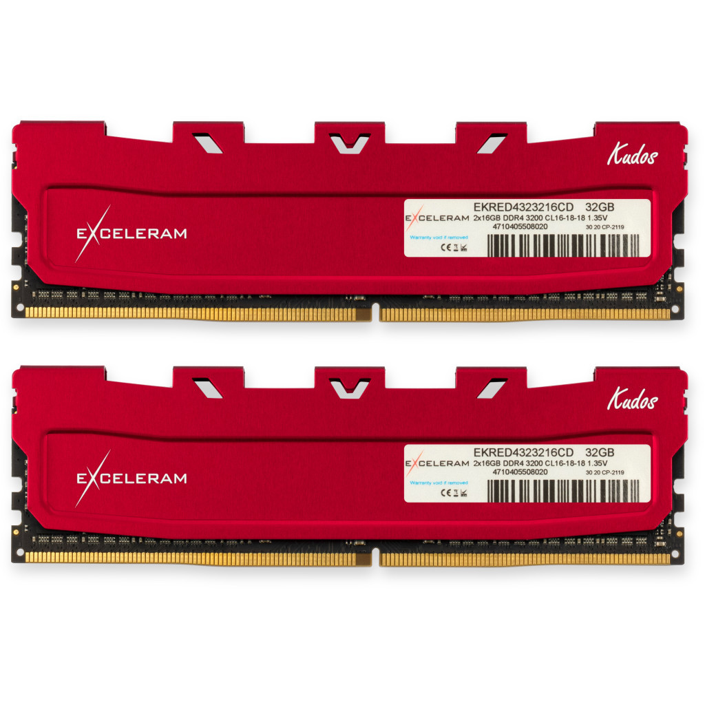 Модуль пам'яті для комп'ютера DDR4 32GB (2x16GB) 3200 MHz Red Kudos eXceleram (EKRED4323216CD) - зображення 1
