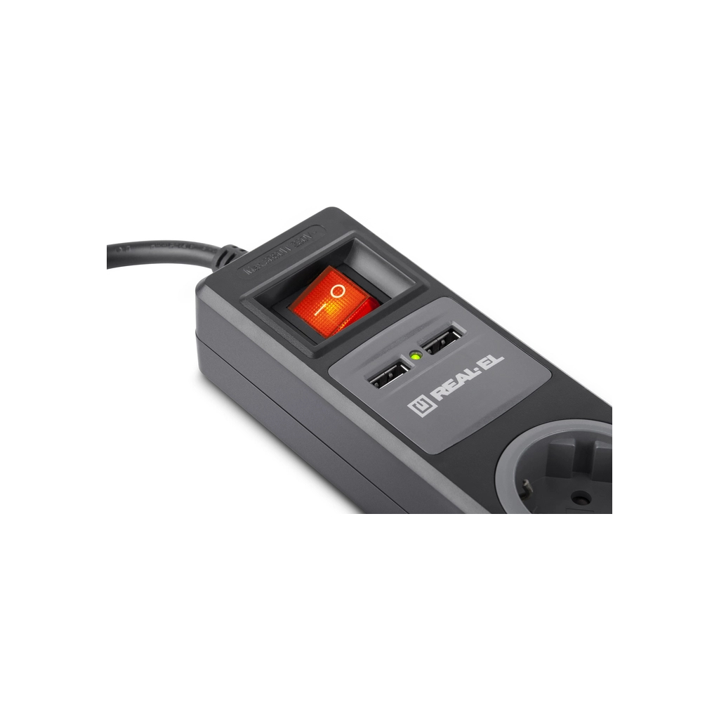 Мережевий подовжувач REAL-EL RS-3 USB CHARGE 1.8m, black (EL122500001) - зображення 7
