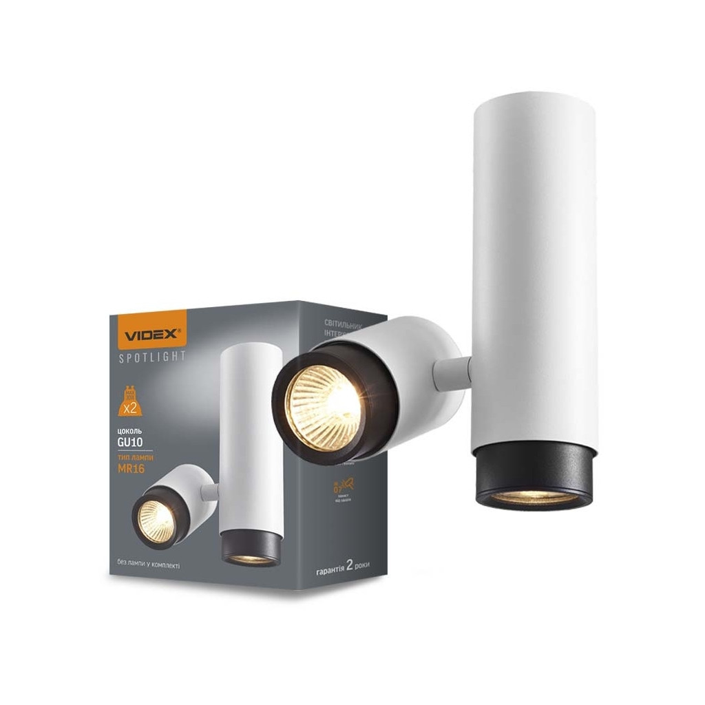 Світильник точковий Videx під лампу GU10 SPF07 накладний поворотний подвійний білий + (VL-SPF07-WB) - изображение 3