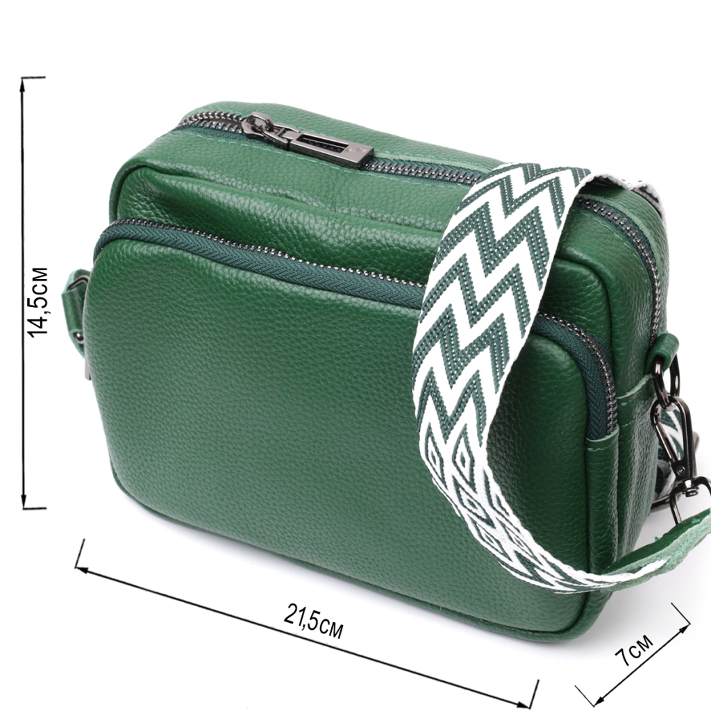 Сумка Vintage Крос-боді з натуральної шкіри Зелена (22296) - зображення 3