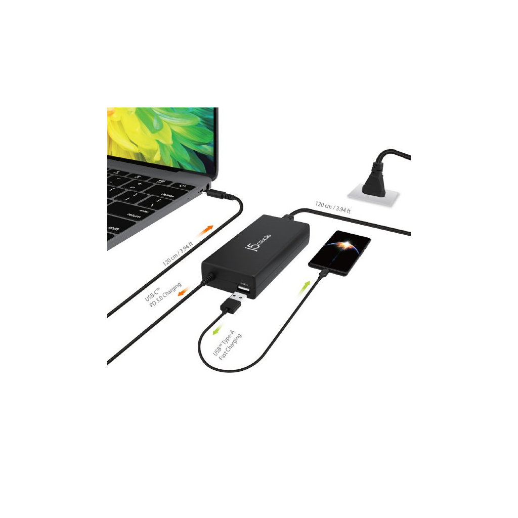 Блок живлення до ноутбуку J5create USB-C/PD/90W, USB-A/10W (JUP2290C-EN) - зображення 6