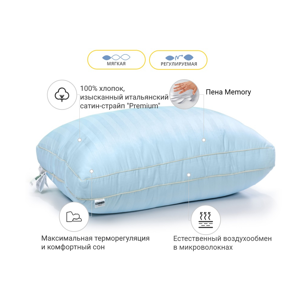 Подушка MirSon 1504 Valentino DeLuxe memory effekt М'яка 50х70 см (2200001541429) - изображение 3