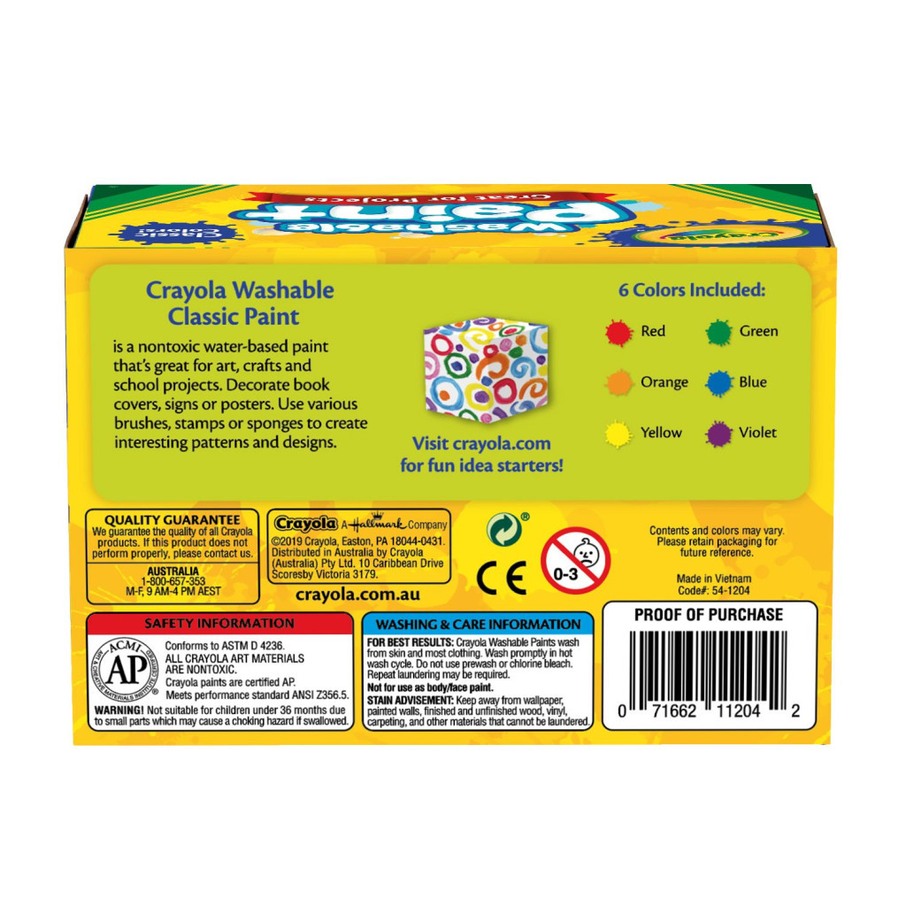 Гуашеві фарби Crayola Classic washable 6 шт (54-1204) - зображення 5