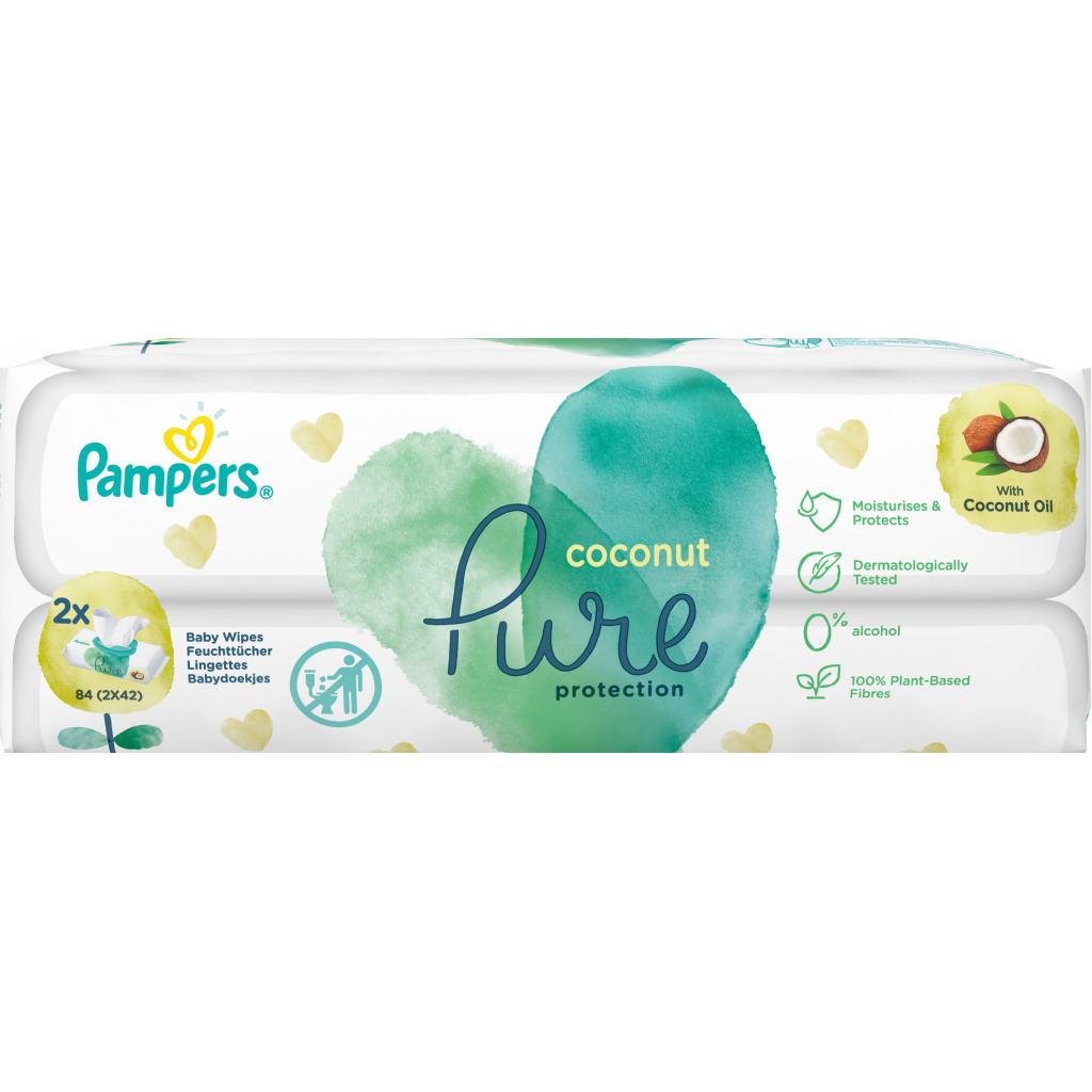 Дитячі вологі серветки Pampers Pure Coconut 84 шт (8001841708874) - зображення 2