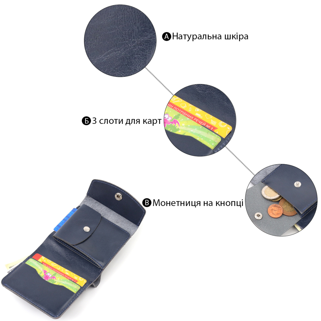 Портмоне Shvigel З натуральної шкіри Синє (16622) - зображення 4
