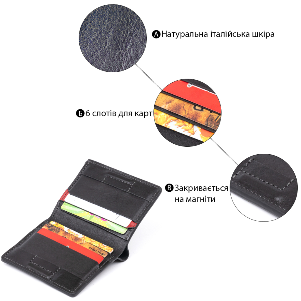 Портмоне Grande Pelle У гладкій шкірі Чорне (11327) - зображення 4