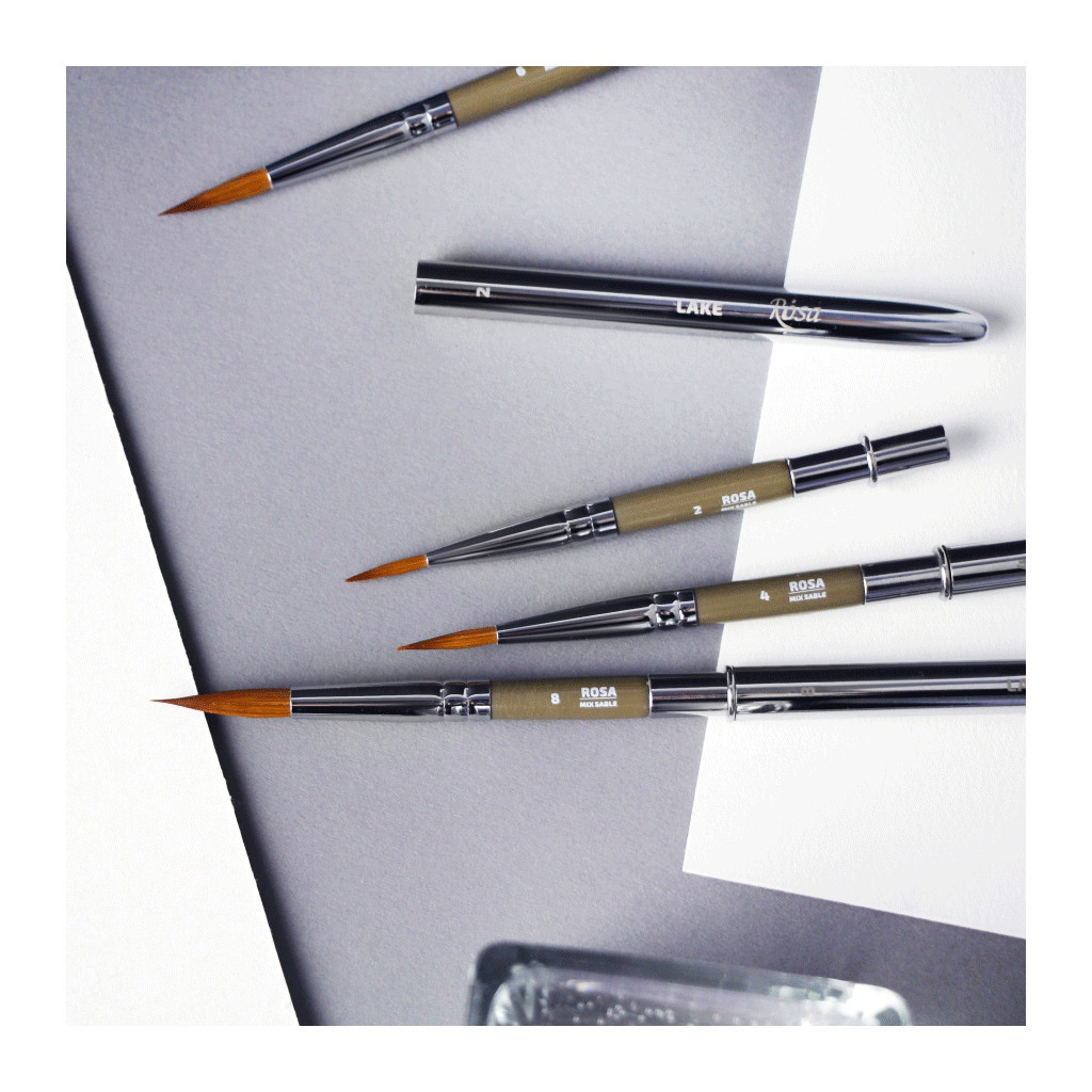 Пензлик для малювання Rosa Мікс соболь/синтетика круглий, TRAVEL BRUSH, LAKE 178, № 6 (4823098516774) - зображення 3