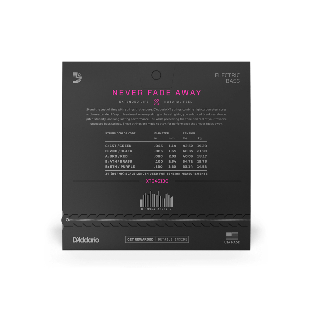 Струни для гітари D'Addario XT Bass Nickel Plated Steel Regular Light 5-String (45-130) (XTB45130) - зображення 3