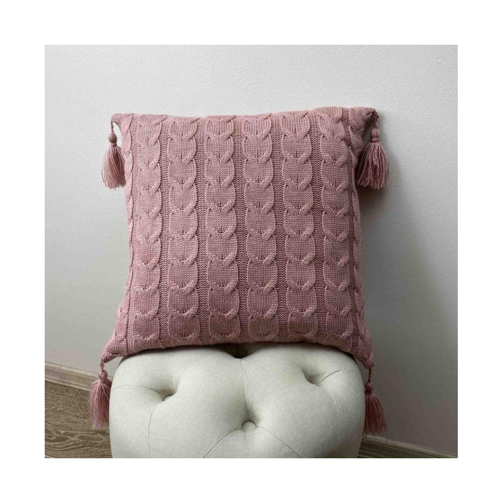 Наволочка Прованс декоративна в'язана Глорiя коси Попiл троянди 45х45 (022012) - зображення 1