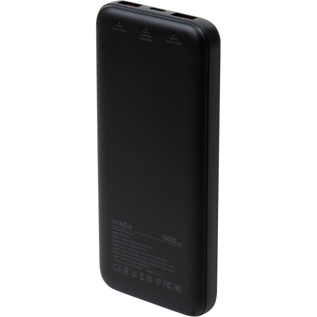 Батарея універсальна Vinga 10000 mAh 22.5W Display Black (VPBB1022) - зображення 3