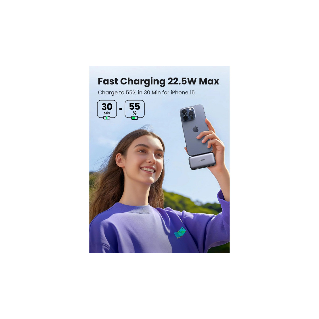 Батарея універсальна Ugreen 5000mAh 22,5W USB-C In/Out, with build-in Type-C connector (PB503) (35338) - зображення 2