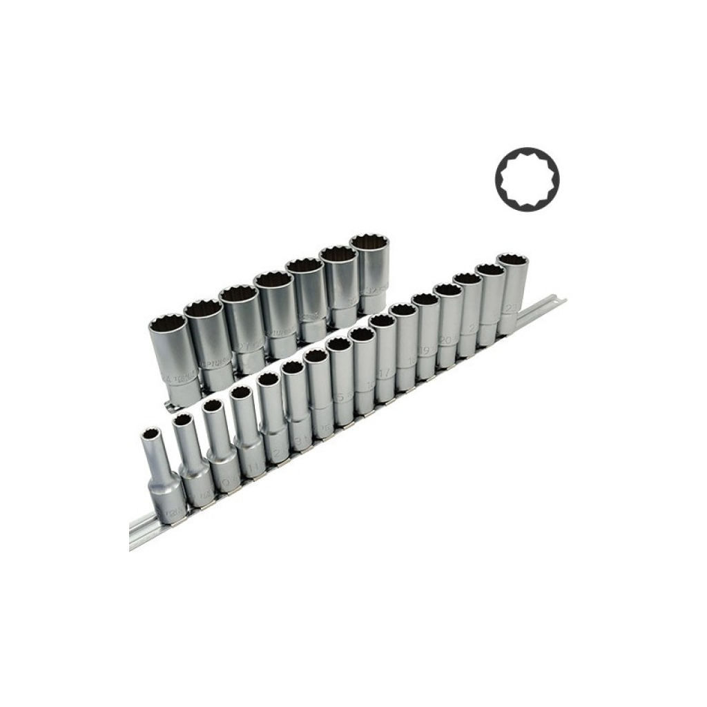 Набір головок Toptul торцевих на планці (довгі) 12-гр. 1/2" 23шт. (GAAQ1623U-12) - зображення 1
