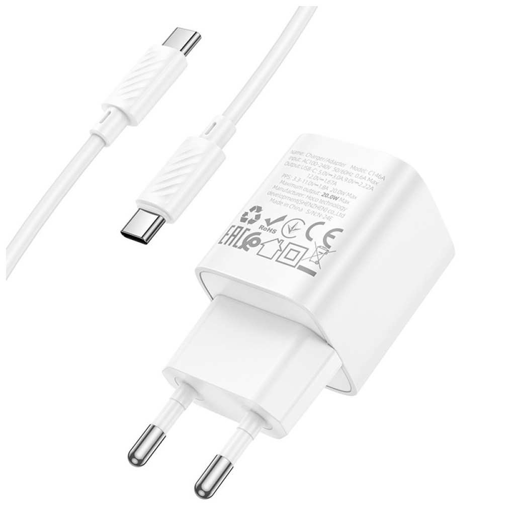 Зарядний пристрій HOCO C146A Charm USB-C PD20W + cable USB-C to USB-C White (6942007630269) - зображення 3