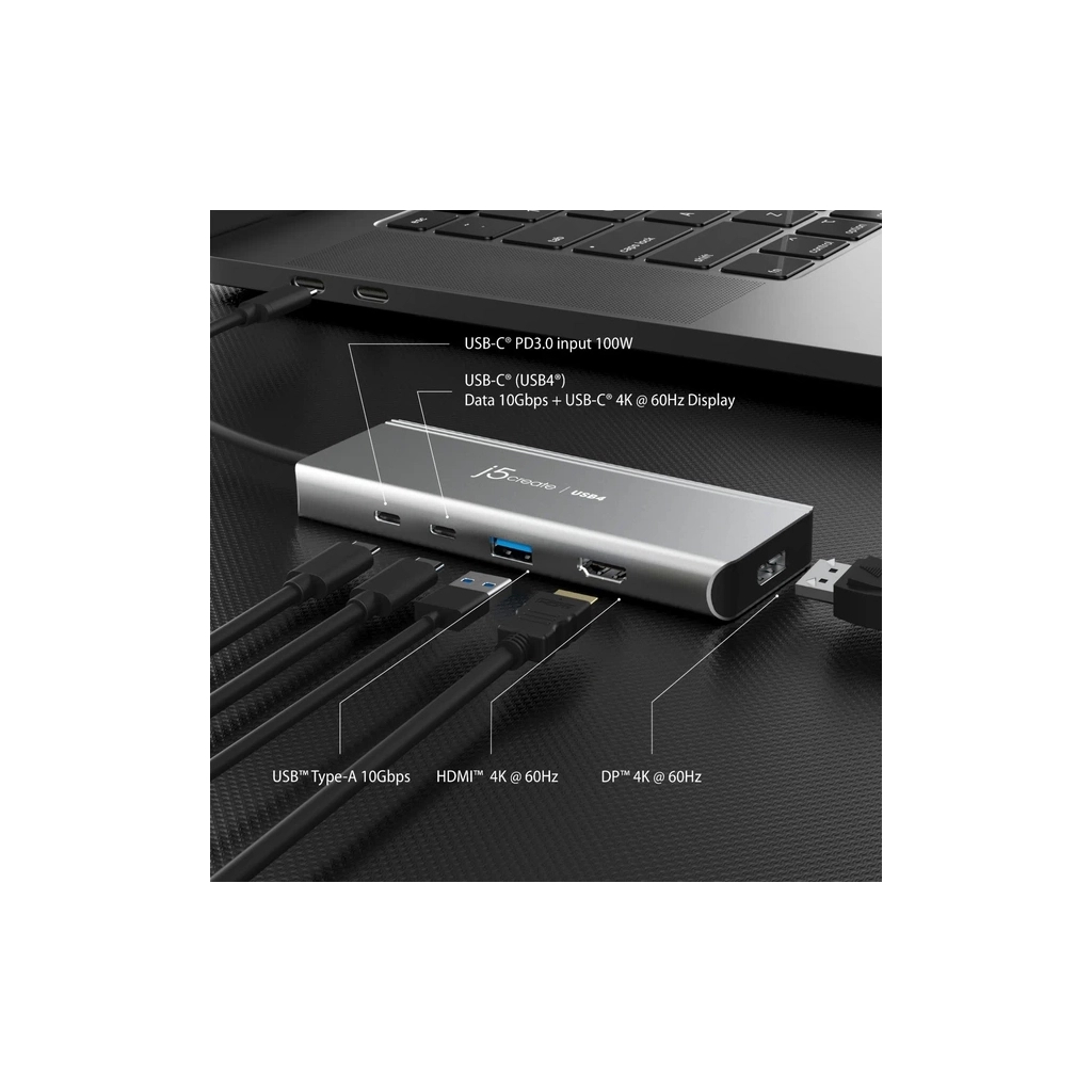 Концентратор J5create USB-C 7-in-1 USB 3.2 + USB-C PD + HDMI 4K + DisplayPort + SD/TF gray (JCD401-N) - зображення 4
