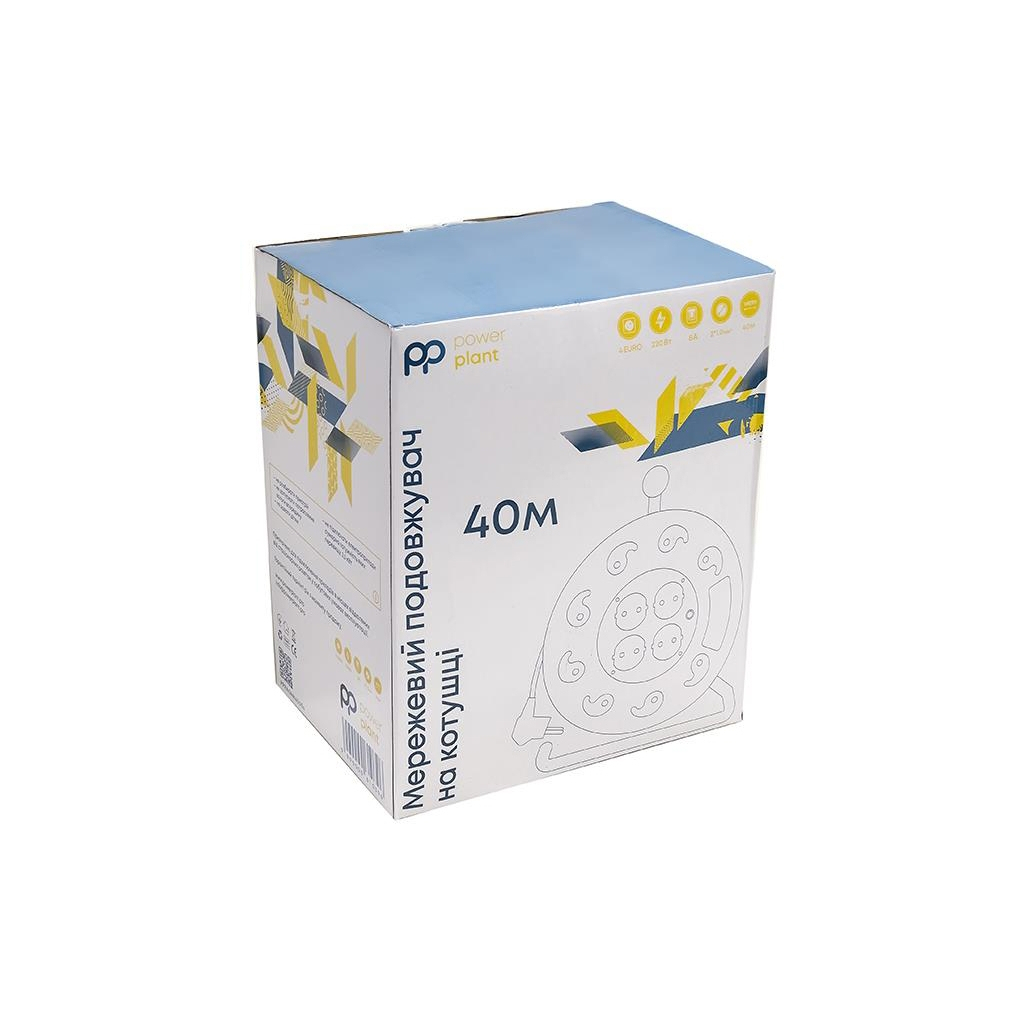 Мережевий подовжувач PowerPlant катушка 40 м, 2x1.0мм2, 8А, 4 розетки (JY-2000/40) (PPRA08M400S4) - зображення 4