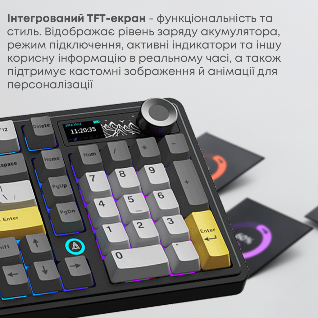 Клавіатура Ajazz AK980 V2 Gift Switch V2 Wireless/Bluetooth/USB UA Black/Grey/Yellow (AK980-V2-G-BGY) - изображение 11