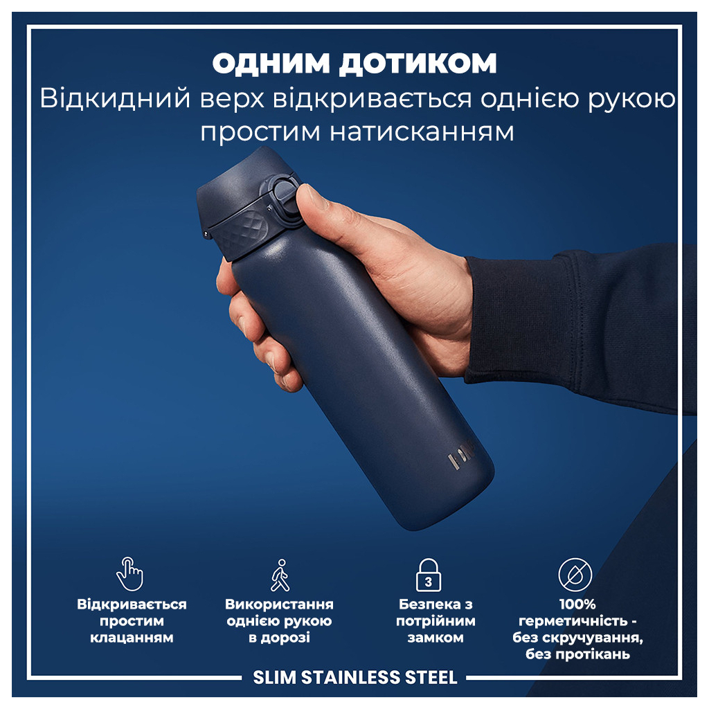 Пляшка для води ION8 OneTouch Stainless Steel 600 мл Ash Navy (I8SS600ANAVY) - зображення 2
