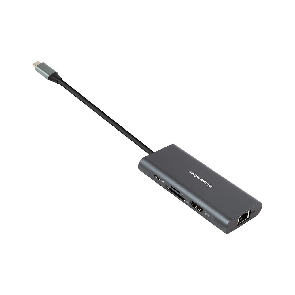 Концентратор PowerPlant USB-C to 2xUSB 3.0, 1xUSB 2.0, 1xType-C (PD), HDMI, SD, RJ45 (CA913497) - зображення 3