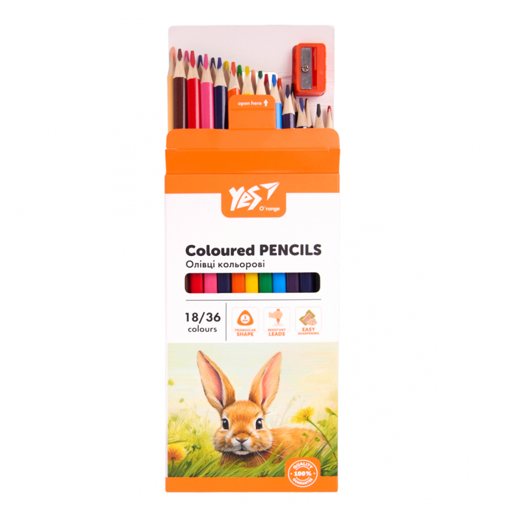 Олівці кольорові Yes Orange Line 18 шт 36 кольорів з точилкою (290752) - изображение 4