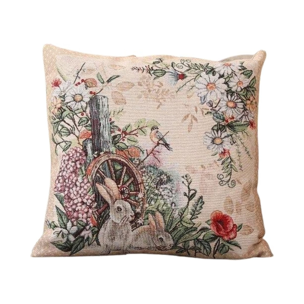 Подушка Прованс гобеленова декоративна Alicia колесо та кролики 45х45 см (021821) - зображення 1