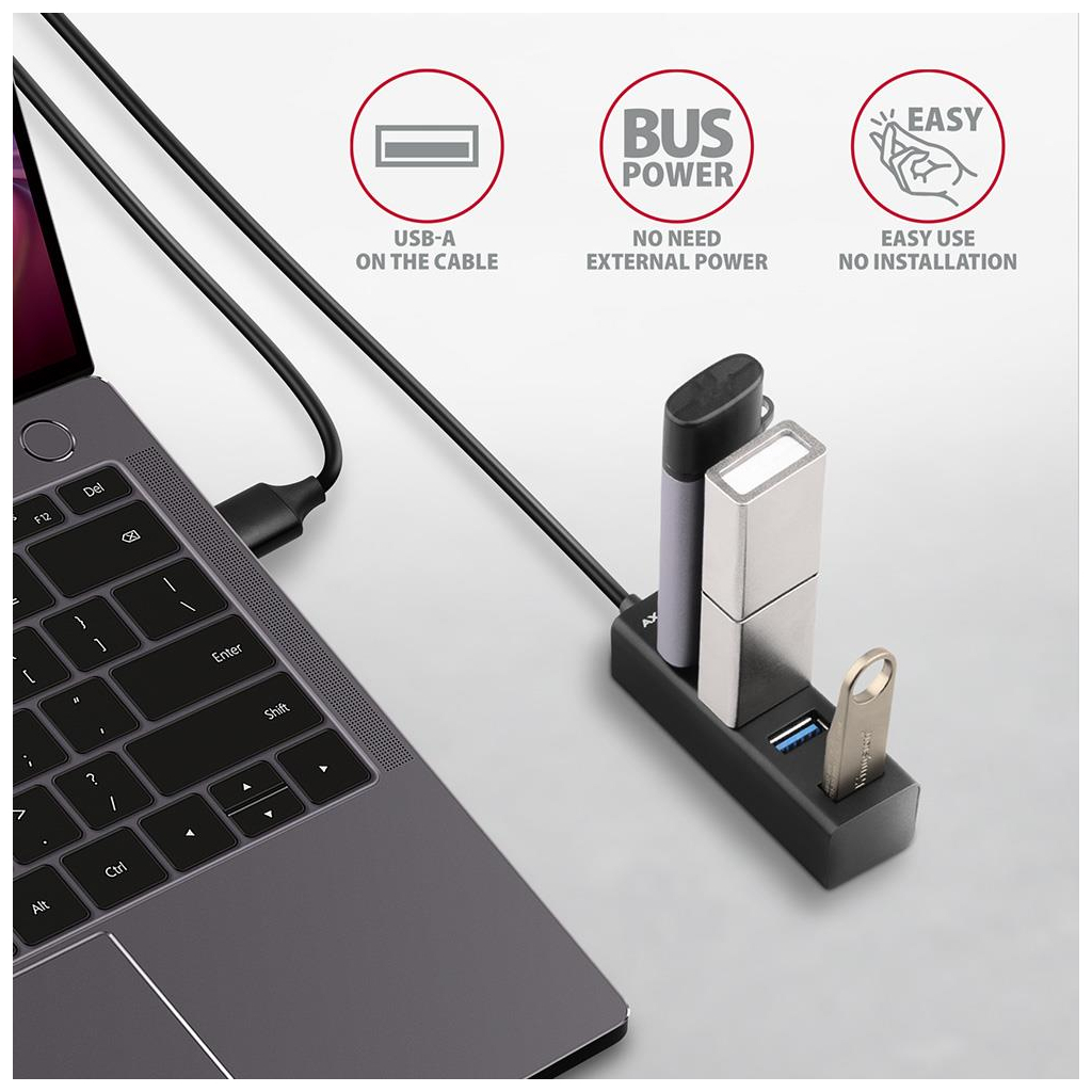 Концентратор AXAGON USB 3.1 to 4xUSB 3.0 1.2m black (HUE-M1AL) - зображення 3