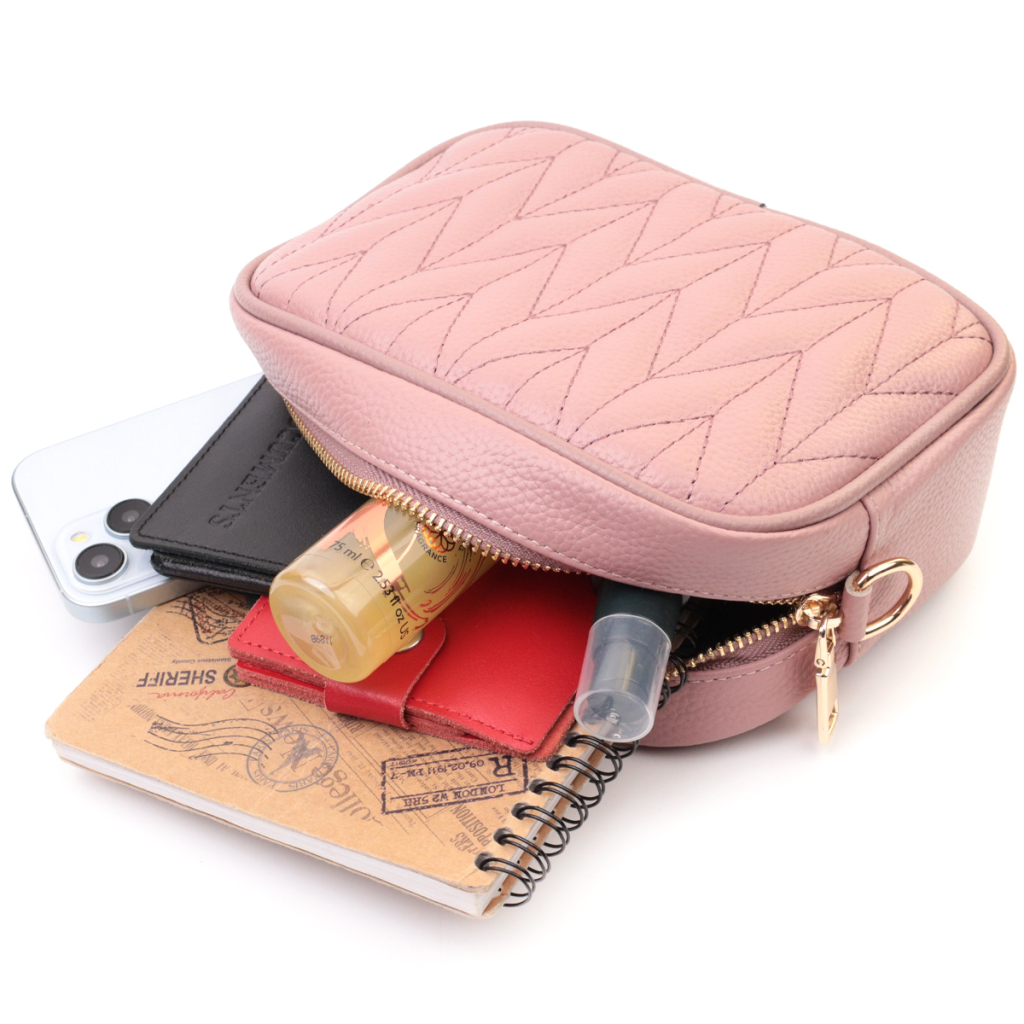 Сумка Vintage Стьобана жіноча з натуральної шкіри Рожева (22614) - зображення 10