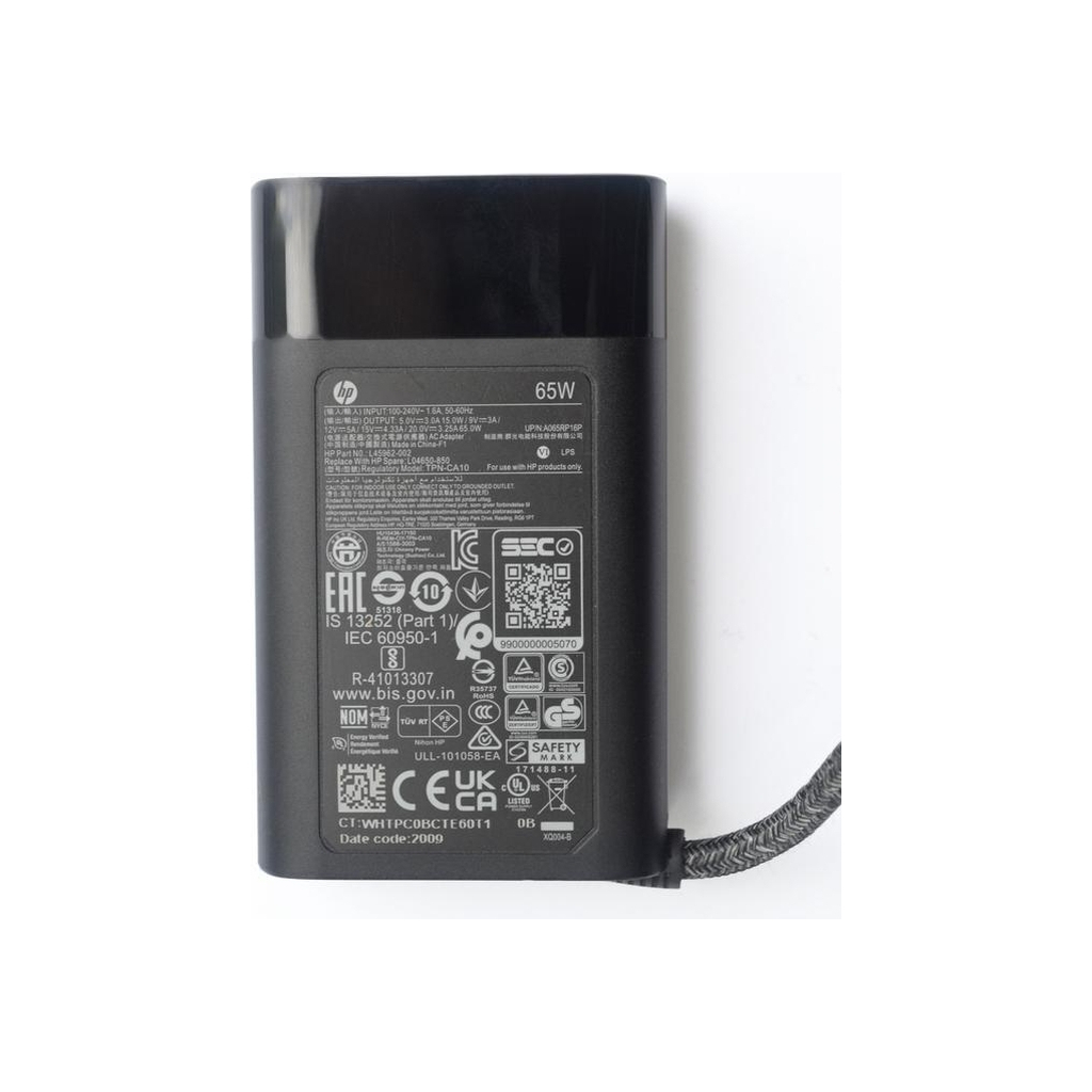 Блок живлення до ноутбуку HP 65W 20V, 3.25A + 15V, 4.33A + 12V, 5A + 9V, 3A + 5V, 3A, USB type-C (TPN-CA10 / A40370) - зображення 3