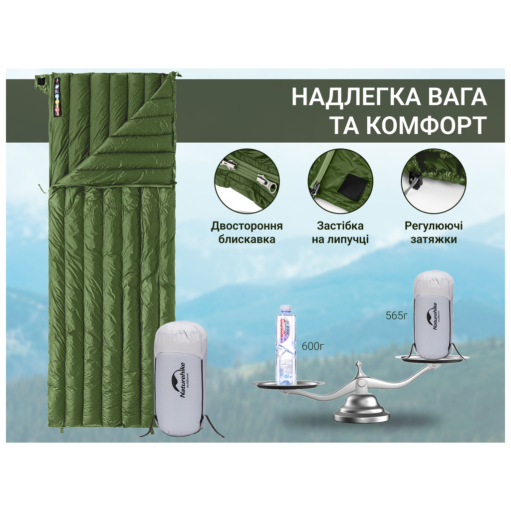 Спальний мішок Naturehike CWM295 CNK2300SD013, зелений (6976023920882) - зображення 10