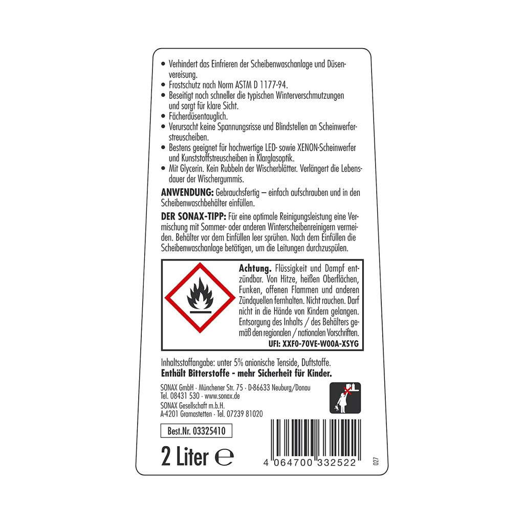 Омивач автомобільний Sonax Antifrost + KlarSicht gebrauchsfertig bis -20 2л (332541) - изображение 2