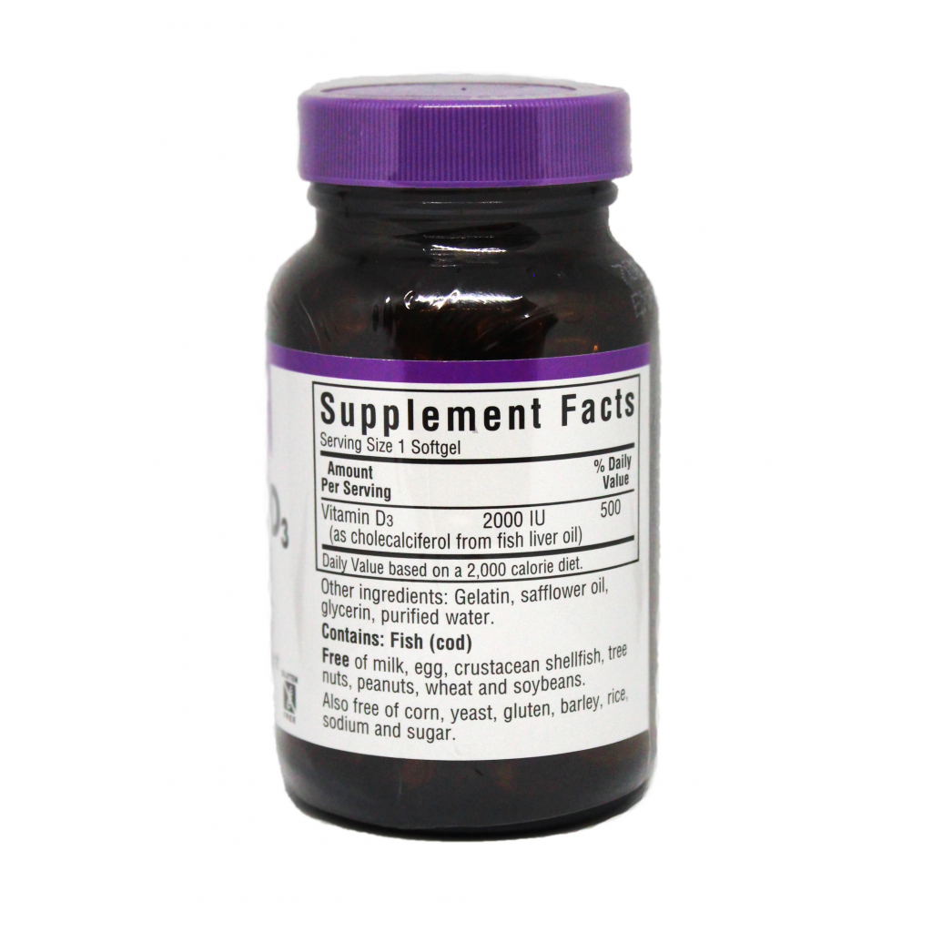 Вітамін Bluebonnet Nutrition Вітамін D3 2000IU, 100 желатинових капсул (BLB0317) - зображення 2