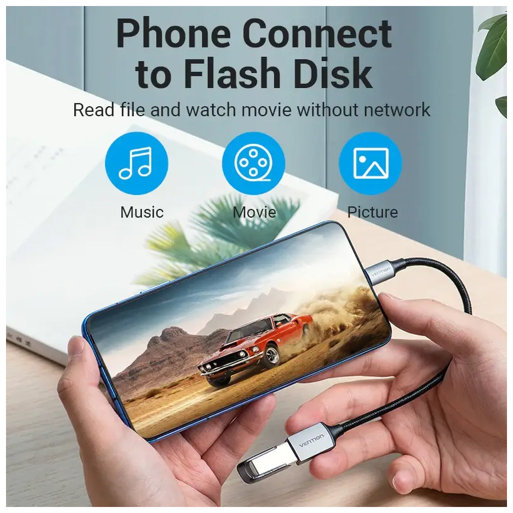 Перехідник USB 3.0 Type-C to USB AF (OTG) 0.15m Aluminum Alloy Vention (CCXHB) - зображення 4