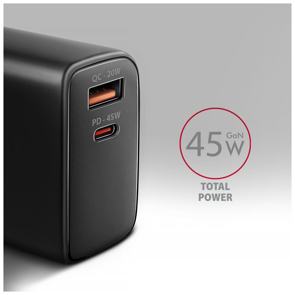 Зарядний пристрій AXAGON 1xUSB QC4.0 + 1xUSB-C PD45W PPS black (ACU-PQ45) - зображення 3