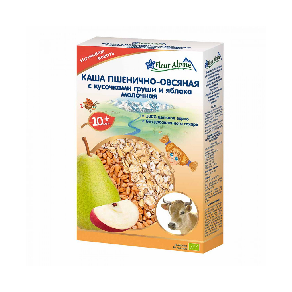 Дитяча каша Fleur Alpine молочна пшенично-вівсяна зі шматочками груші і яблука 200 г (4006303002754) - зображення 1