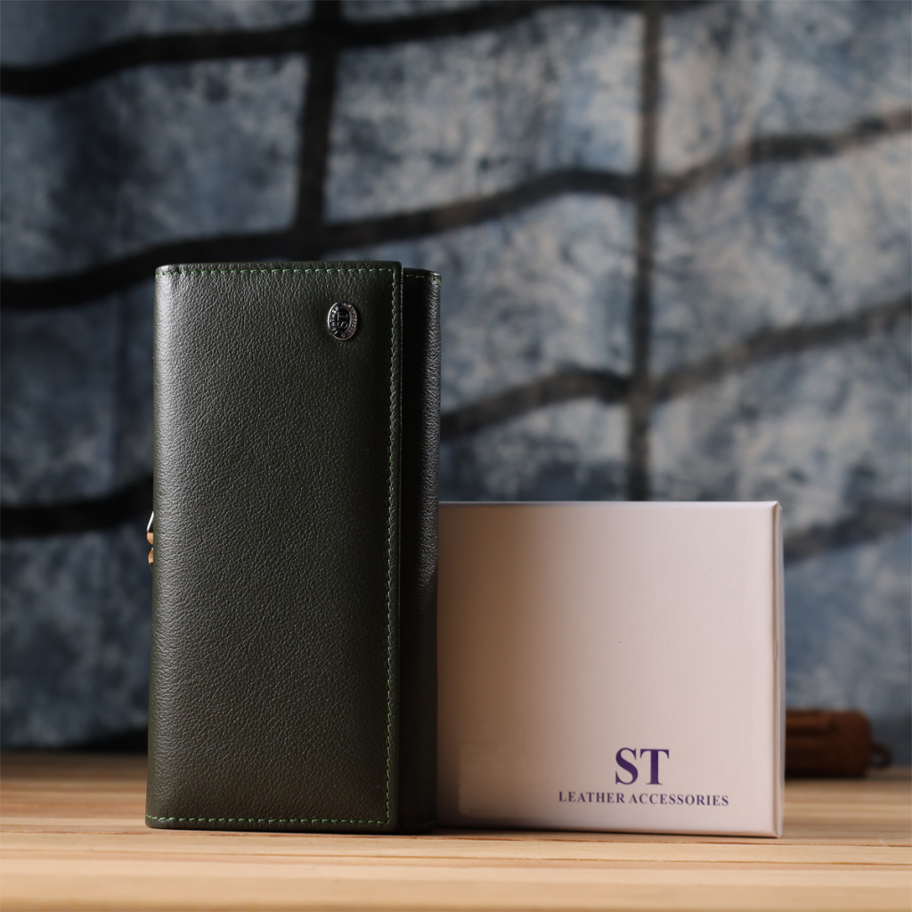 Гаманець ST Leather З натуральної шкіри Зелений (23115) - зображення 11