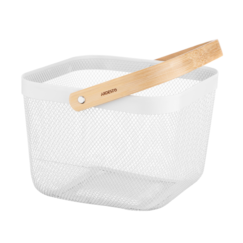 Фруктовниця Ardesto Midori з ручкою 25х24.5х18см, метал, дерево, білий (AR0901W) - зображення 1
