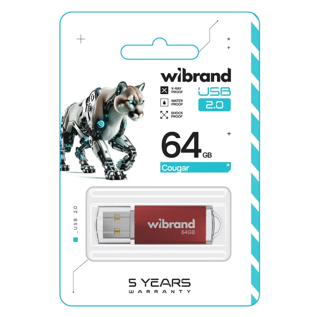 USB флеш накопичувач Wibrand 64GB Cougar Red USB 2.0 (WI2.0/CU64P1R) - зображення 2