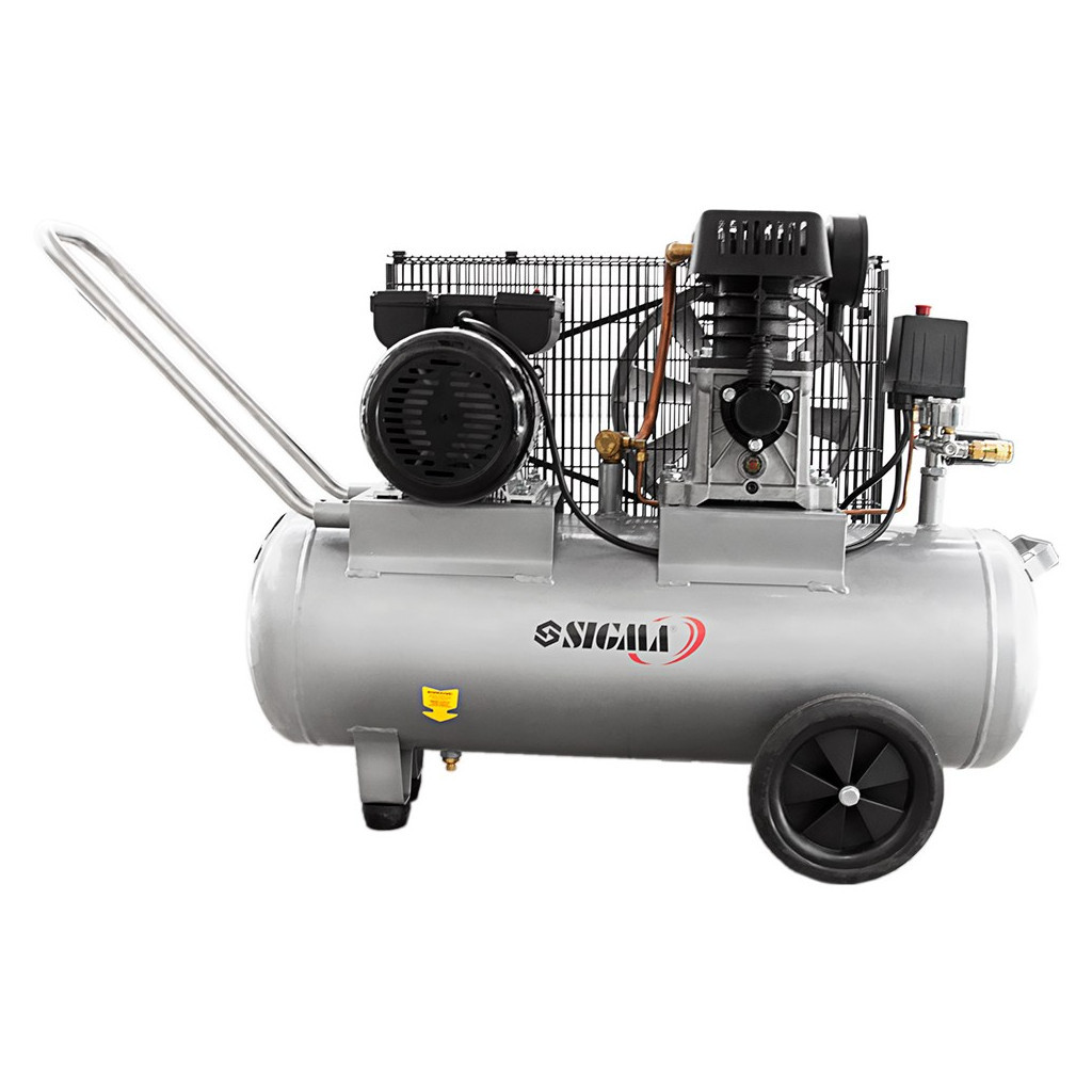 Компресор Sigma двоциліндровий ремінний 2.5кВт 335л/хв 10бар 50л (2 крана) (7044121) - зображення 2