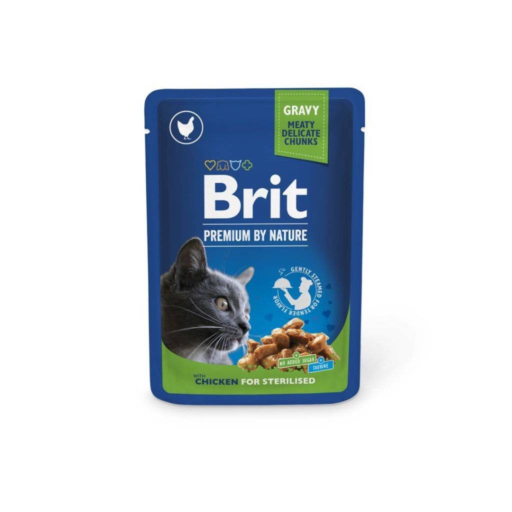 Вологий корм для кішок Brit Premium Cat Pouches Chicken Slices for Sterilised 100 г (8595602506033) - зображення 1