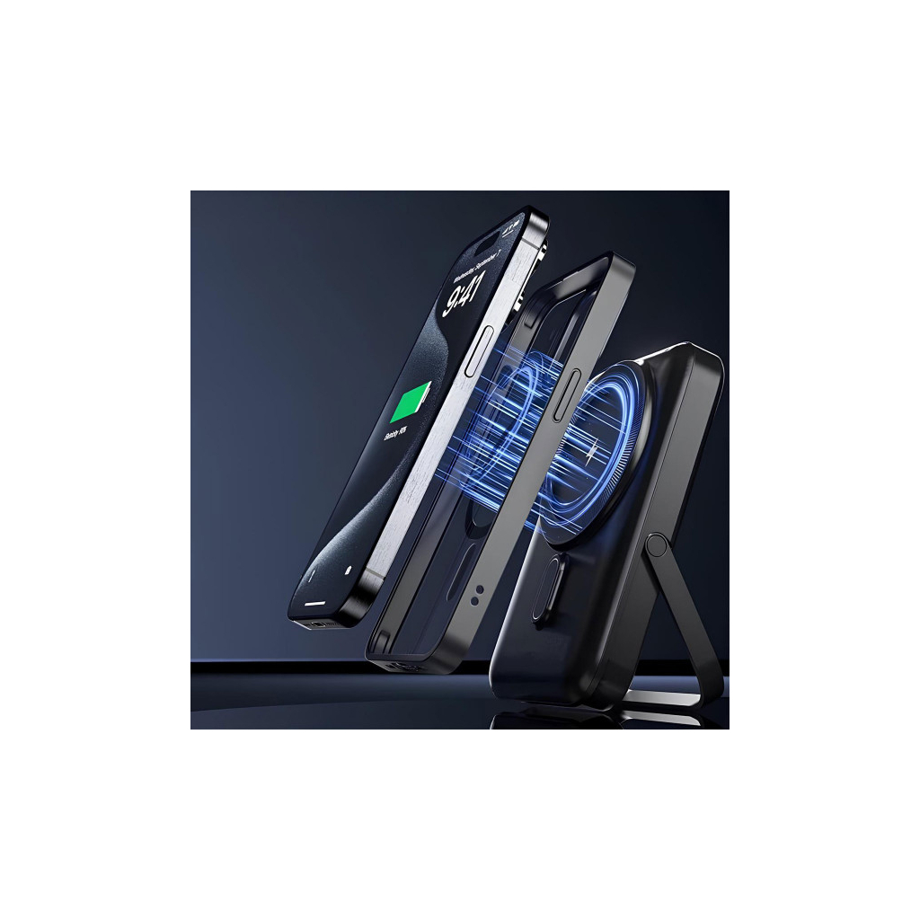 Батарея універсальна Choetech Magnetic Wireless 10000mAh 20W, PD, Qi-15W, USB-C In/Out, with holder, Black (B743-CCBK) - зображення 8
