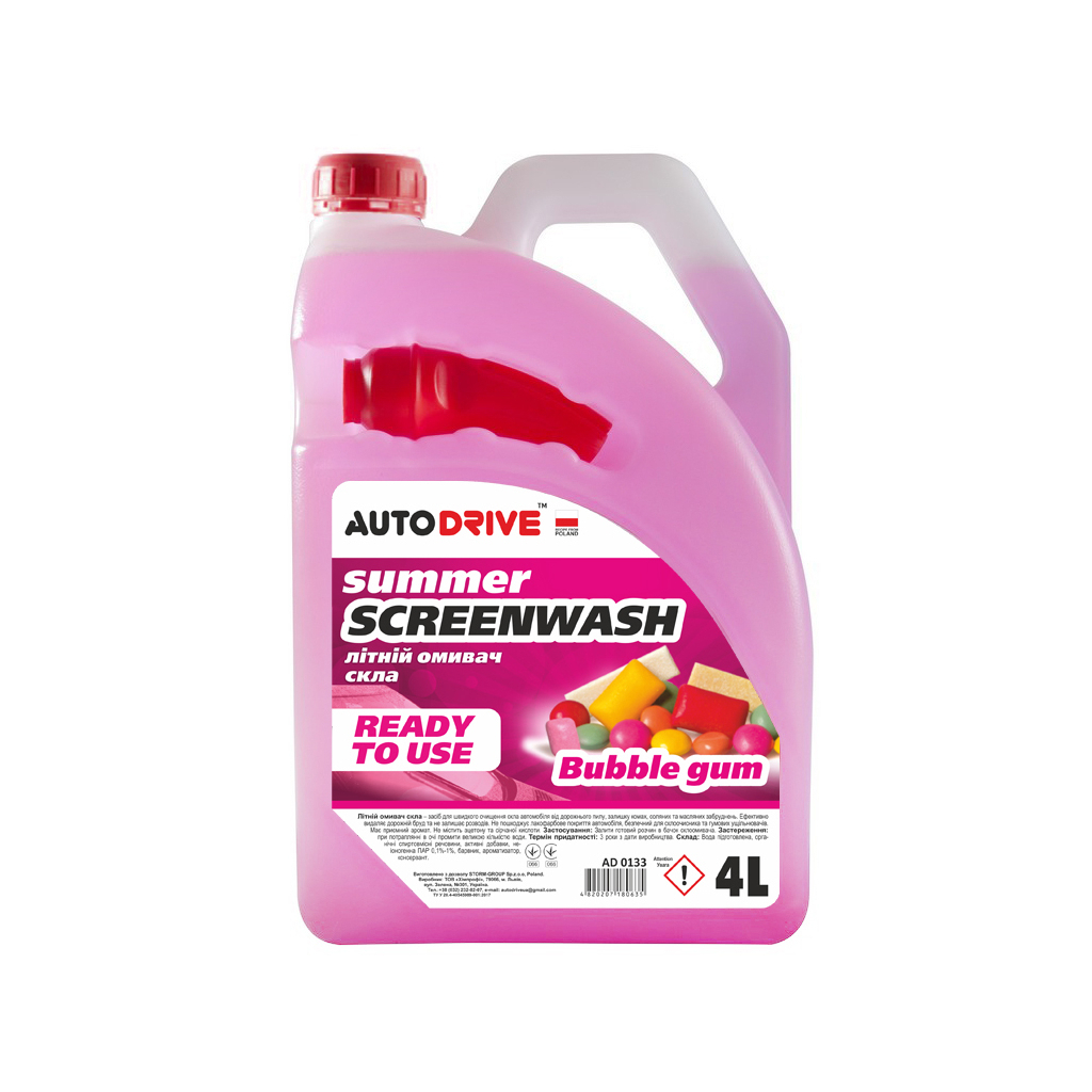 Омивач автомобільний AUTO DRIVE Summer Screen Wash Bubble Gum 4л (AD0133) - зображення 1
