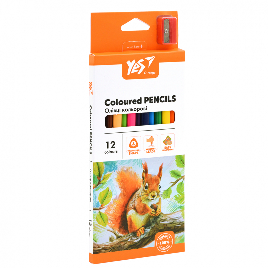 Олівці кольорові Yes Orange Line 12 кольорів з точилкою (290723) - изображение 1