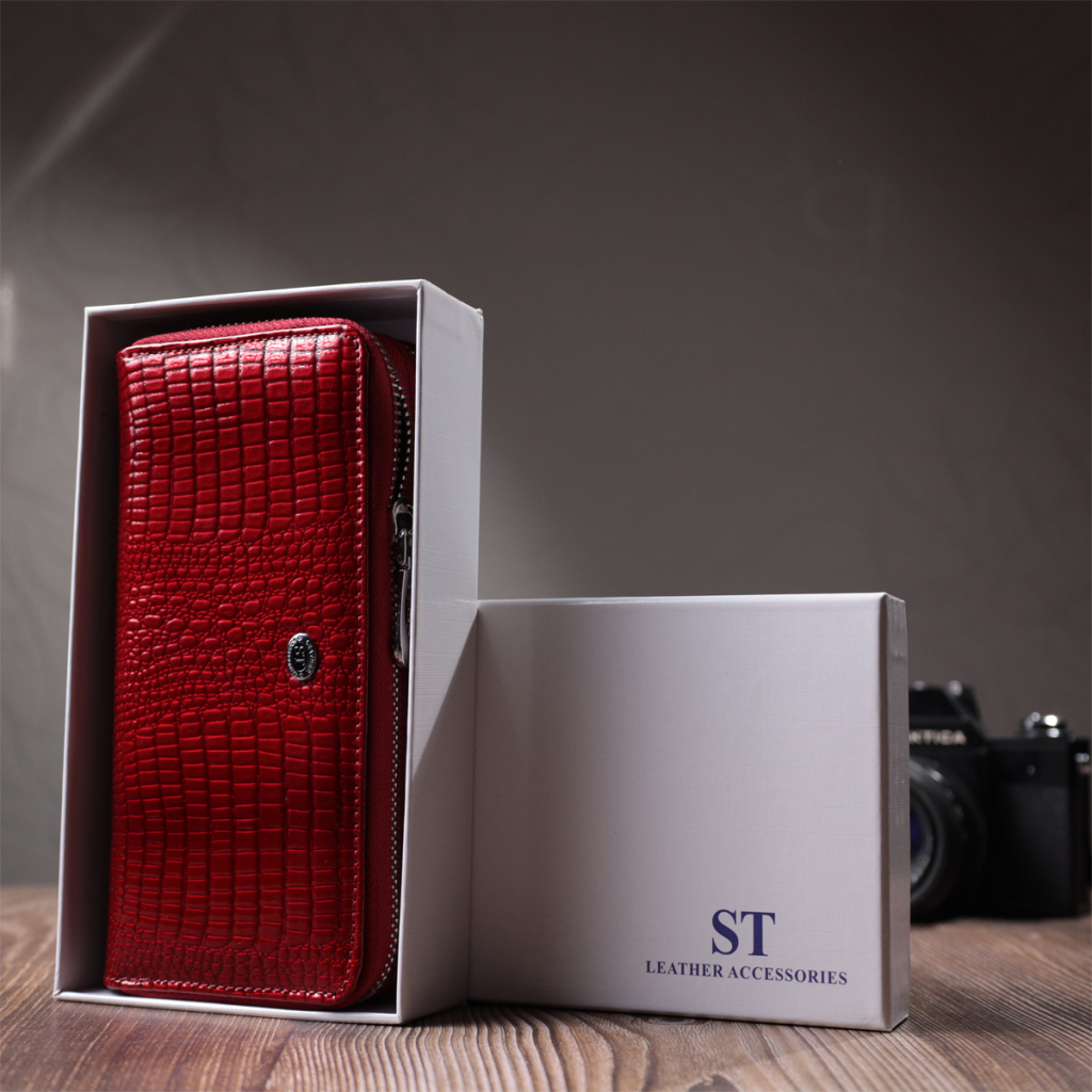 Гаманець ST Leather З лакованої натуральної шкіри Червоний (22692) - зображення 12