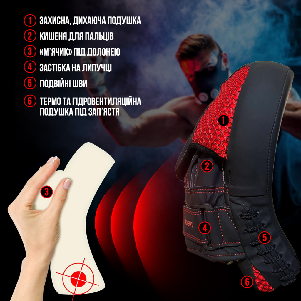 Лапи боксерські PowerPlay 3044 Pro Carbon Ultra Series Чорно-Червоні (PP_3044_Bl/Red) - изображение 8